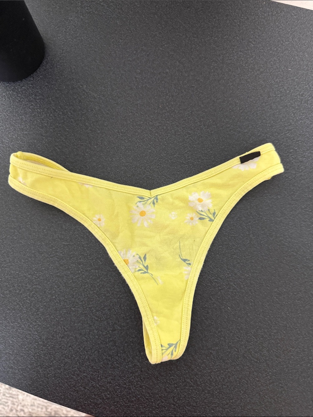 PINK Victoria's Secret Yellow Floral Thong Panty